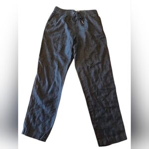 H & M Linen Pants Small. Navy Blue.  Drawstring. 28" length, 13" elastic waist